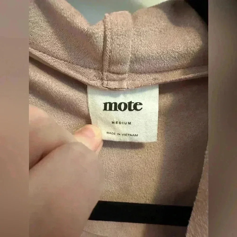 Mote Blush Pink Faux Suede Asymmetric Full-zip Raw Cut Lightweight Moto Jacket M - Picture 3 of 8